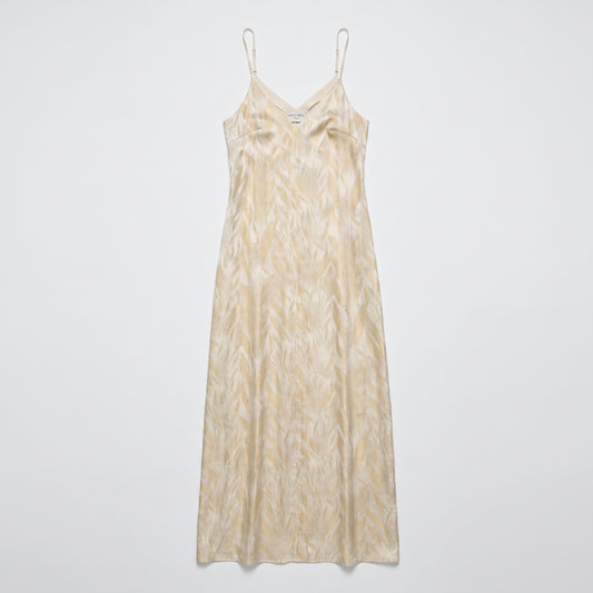 Metallic Leaf Print Slip Dress