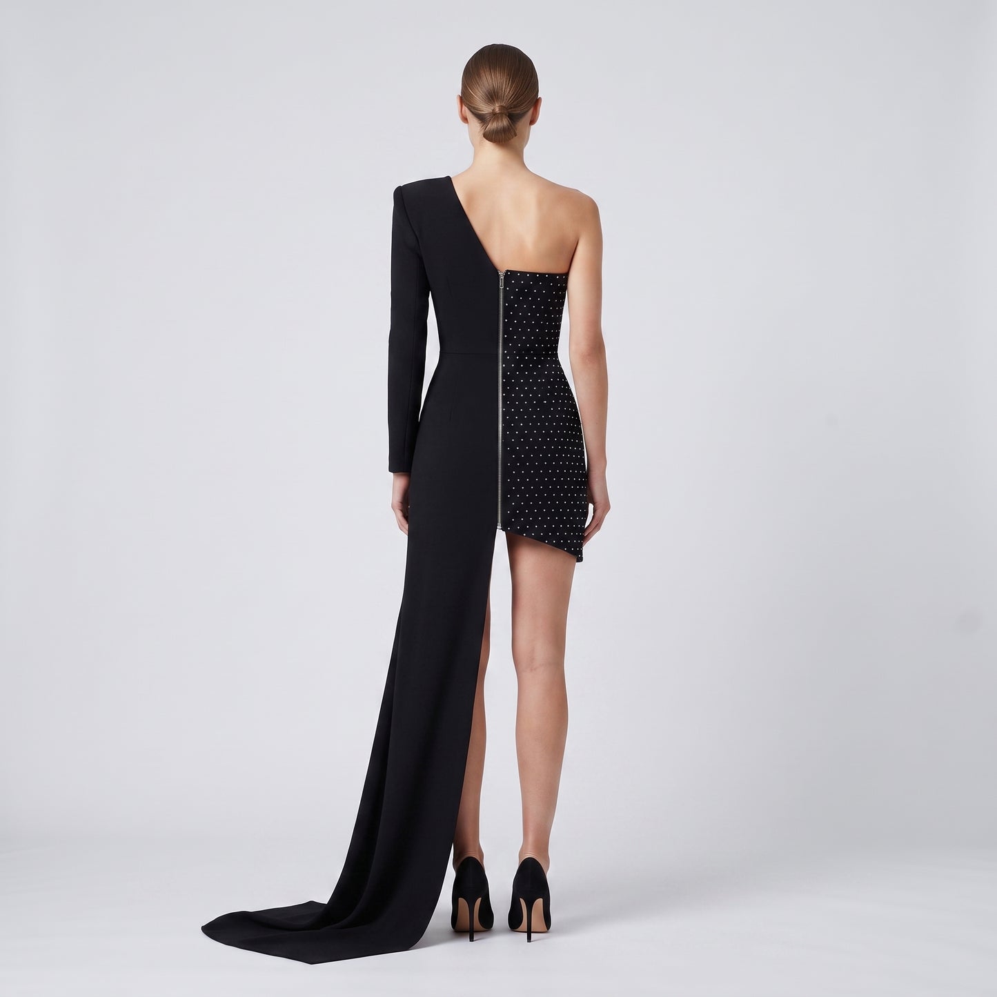 Embellished One-Shoulder Mini Dress