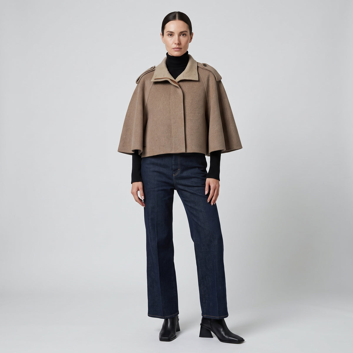 Tailored Wool Blend Cape Jacket