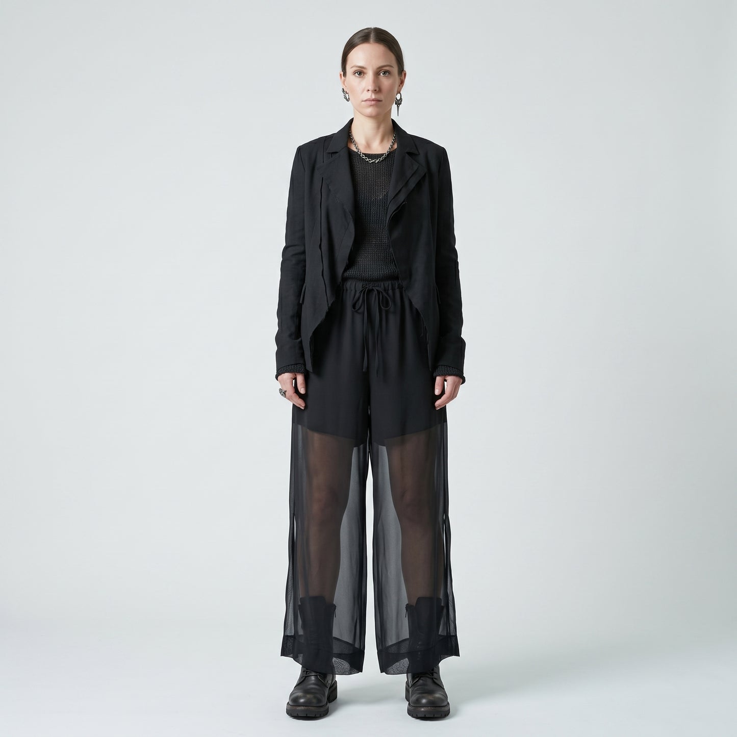 Sheer Wide Leg Drawstring Trousers