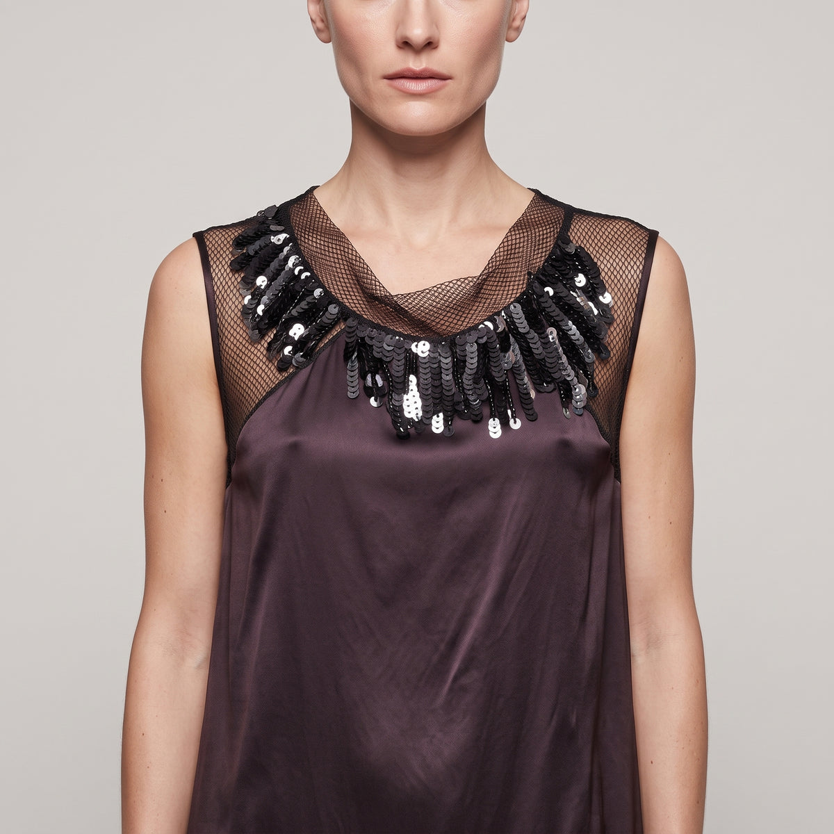 Sequined Embellished Silk Tank Top