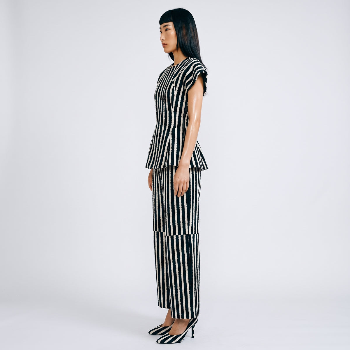 Striped Tailored Wide-Leg Trousers