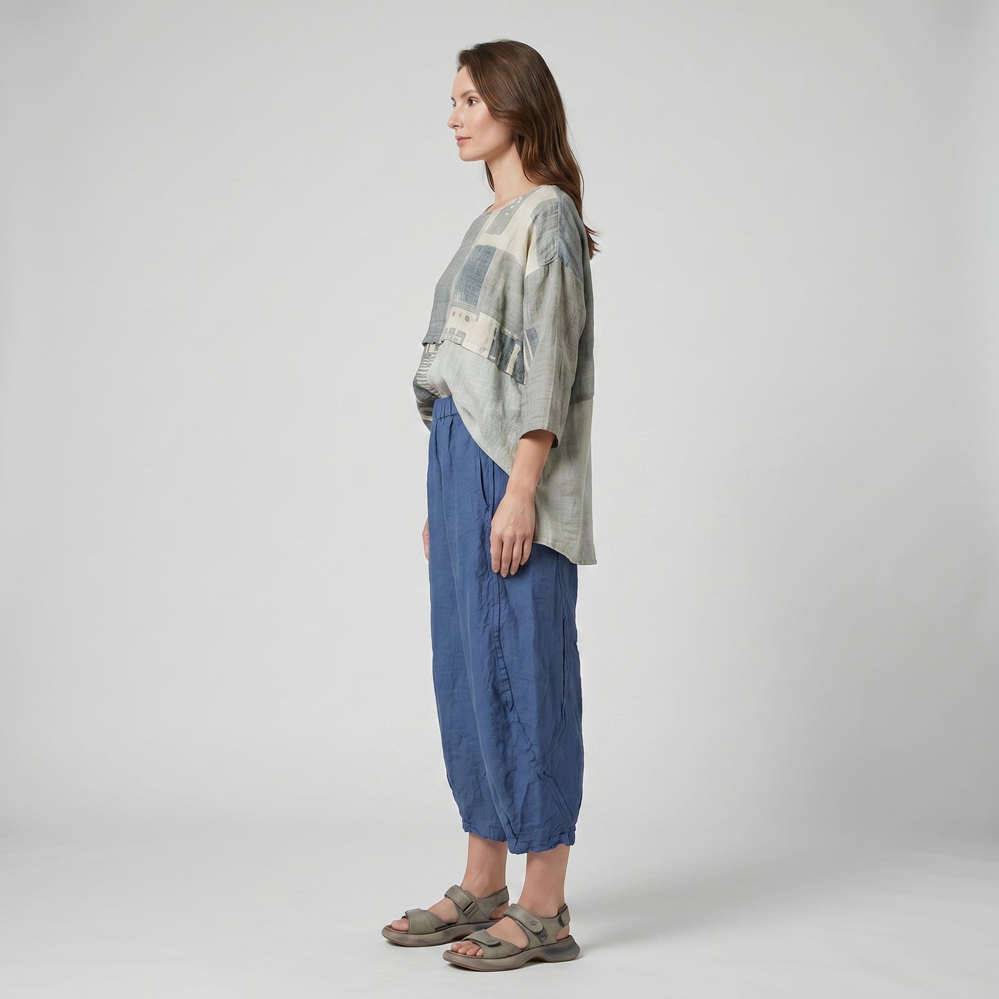 Relaxed Blue Linen Harem Trousers