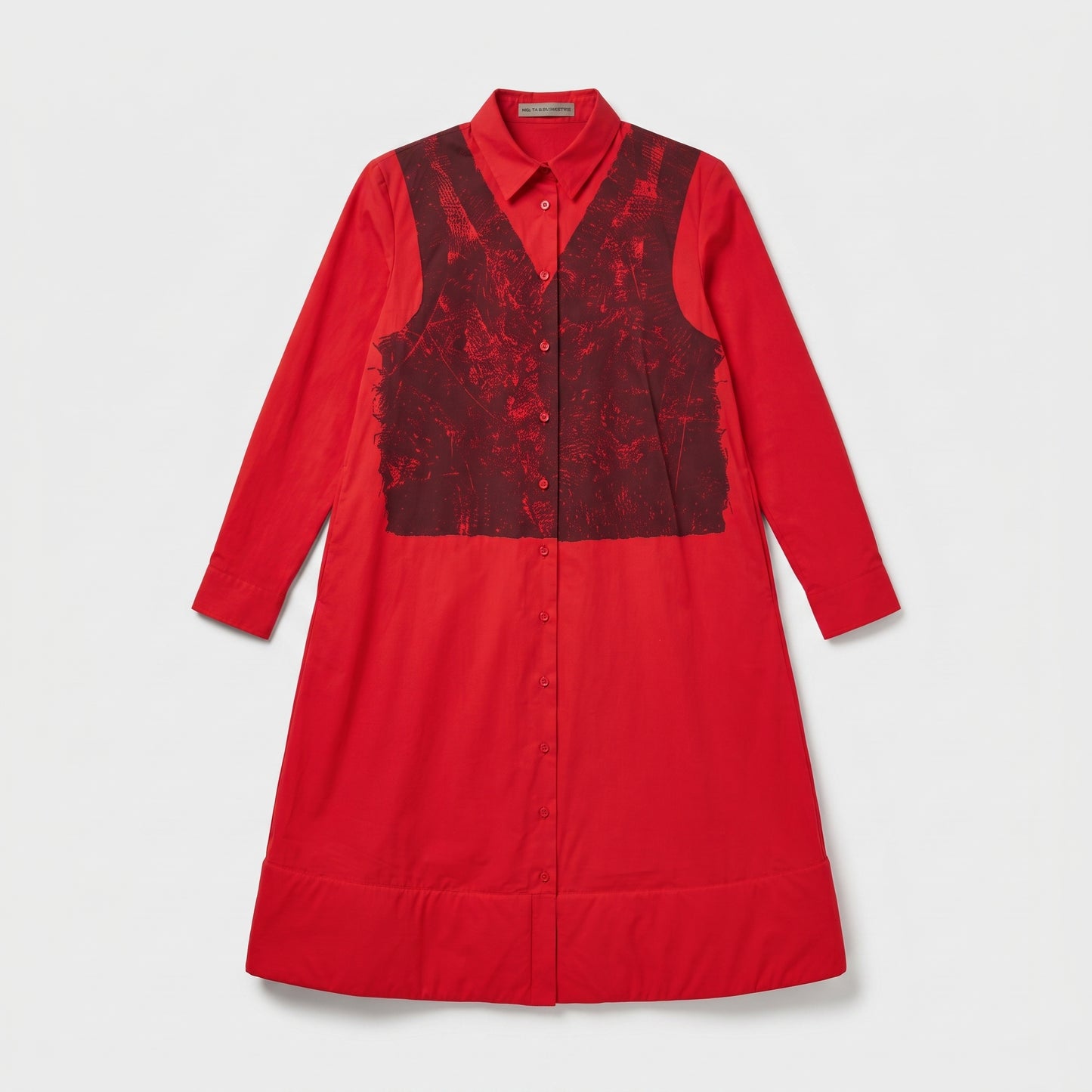 Red Printed Panel Shirt Dress