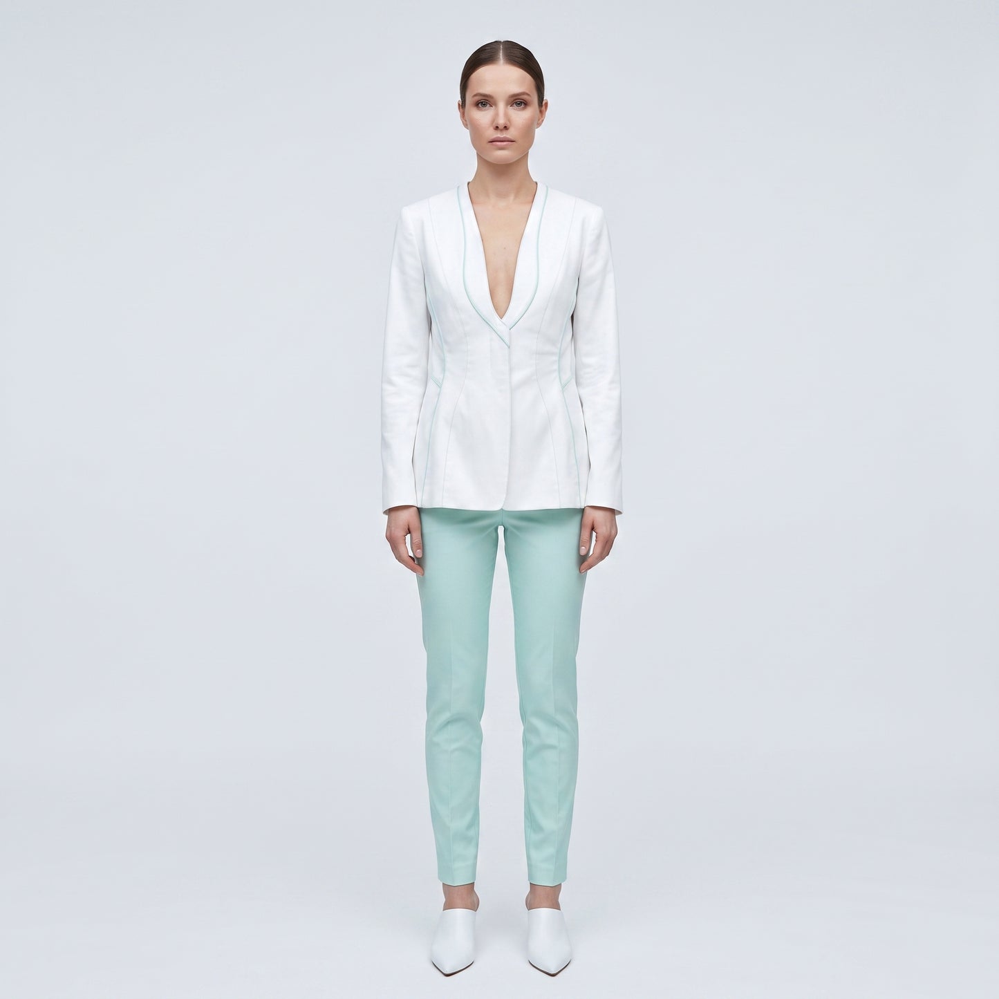Tailored White Contrast Stitch Blazer