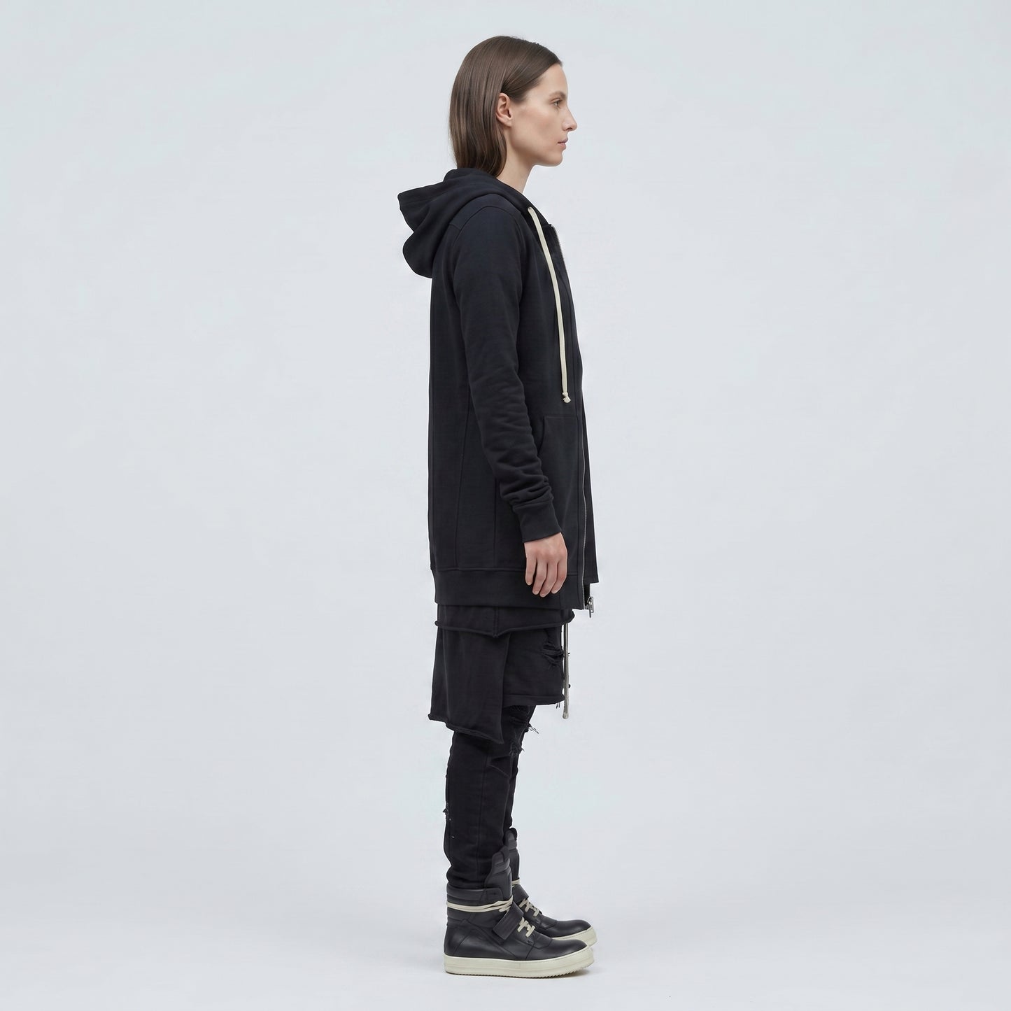 Longline Zip-Up Cotton Hoodie