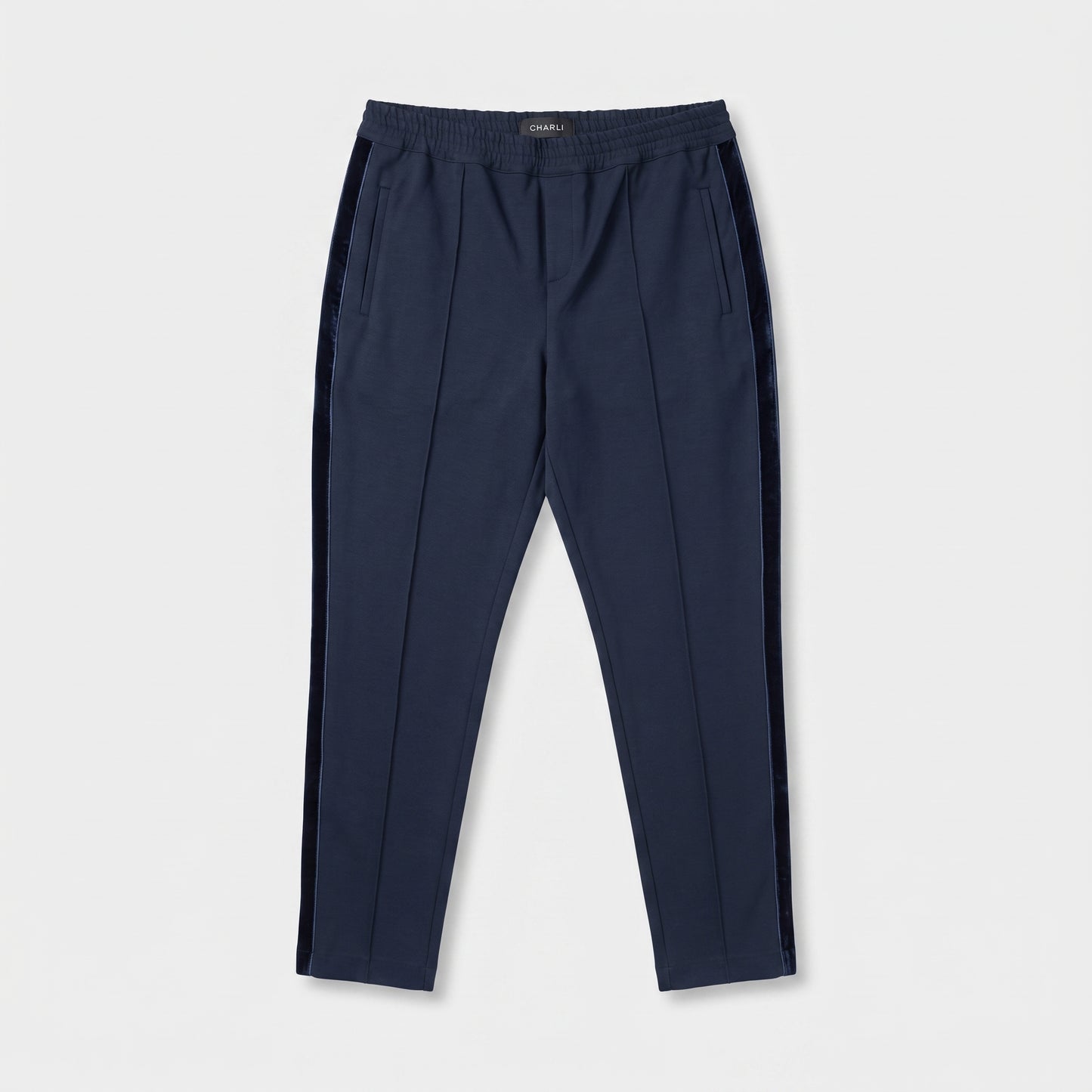 Navy Velvet Trim Jogger Trousers