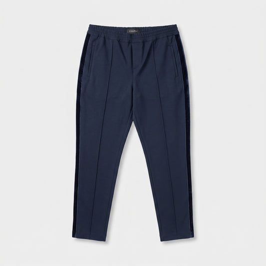 Navy Velvet Trim Jogger Trousers