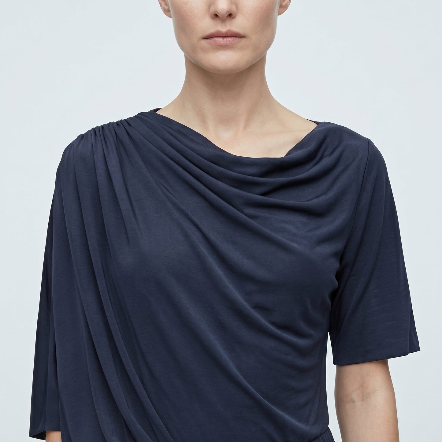 Asymmetric Draped Black Jersey Dress