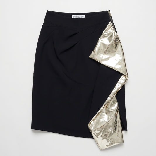 Draped Metallic-Panel Crepe Skirt
