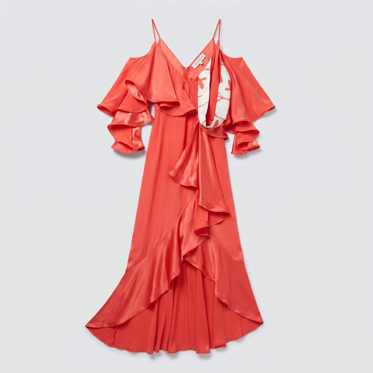 Ruffled Cold Shoulder Silk Dress