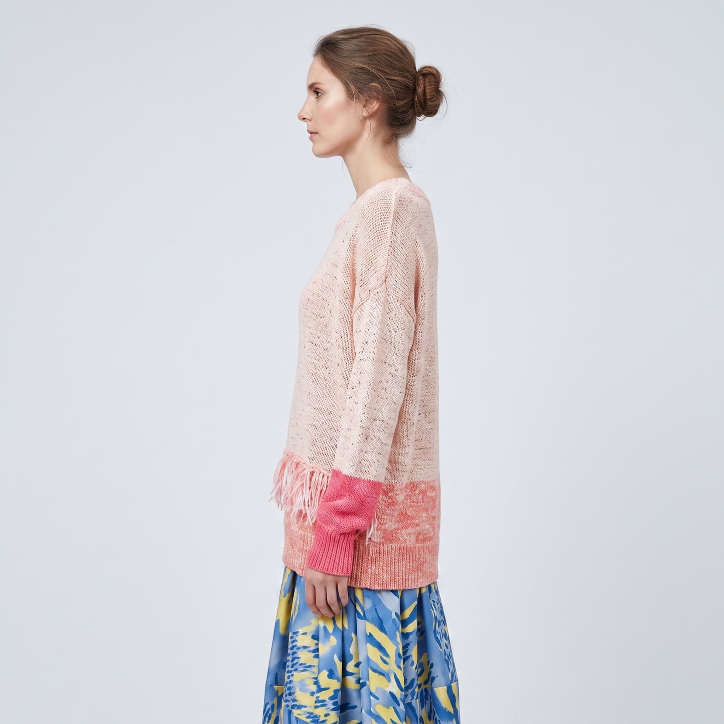 Fringed Color-Block Knitted Sweater