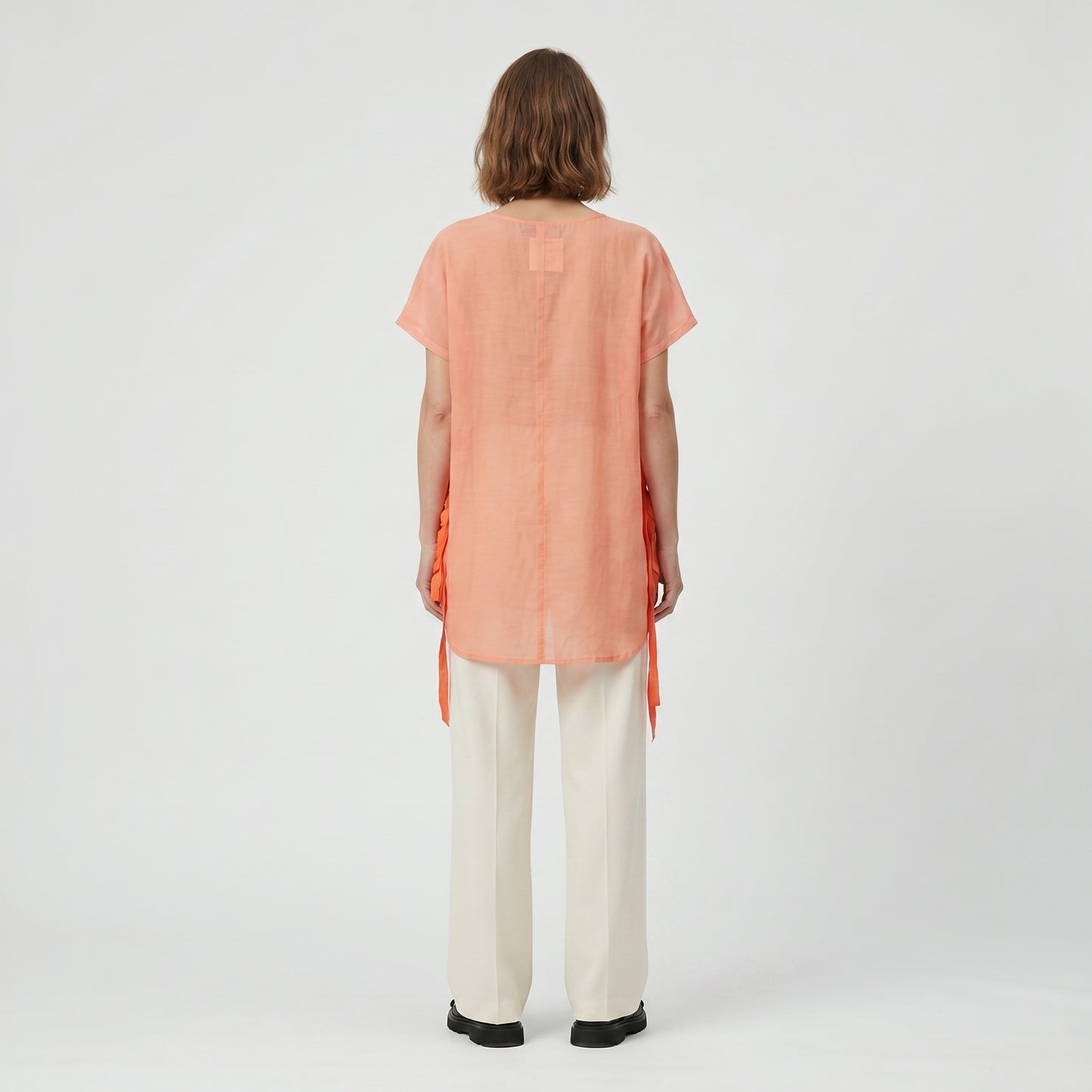 Orange Ribbon Fringed Sheer Top