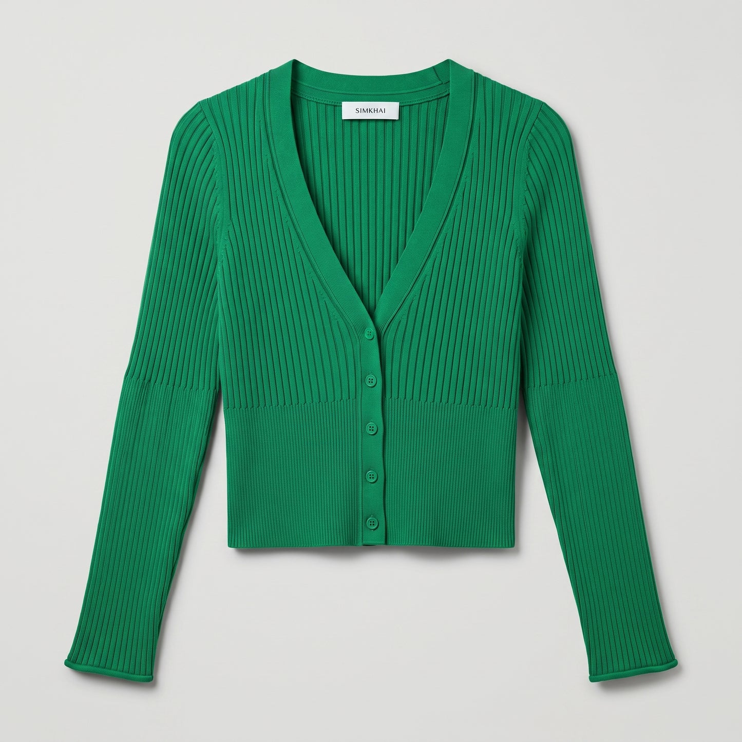 Ribbed V-Neck Button Cardigan