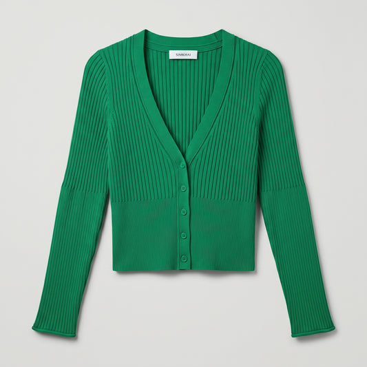 Ribbed V-Neck Button Cardigan