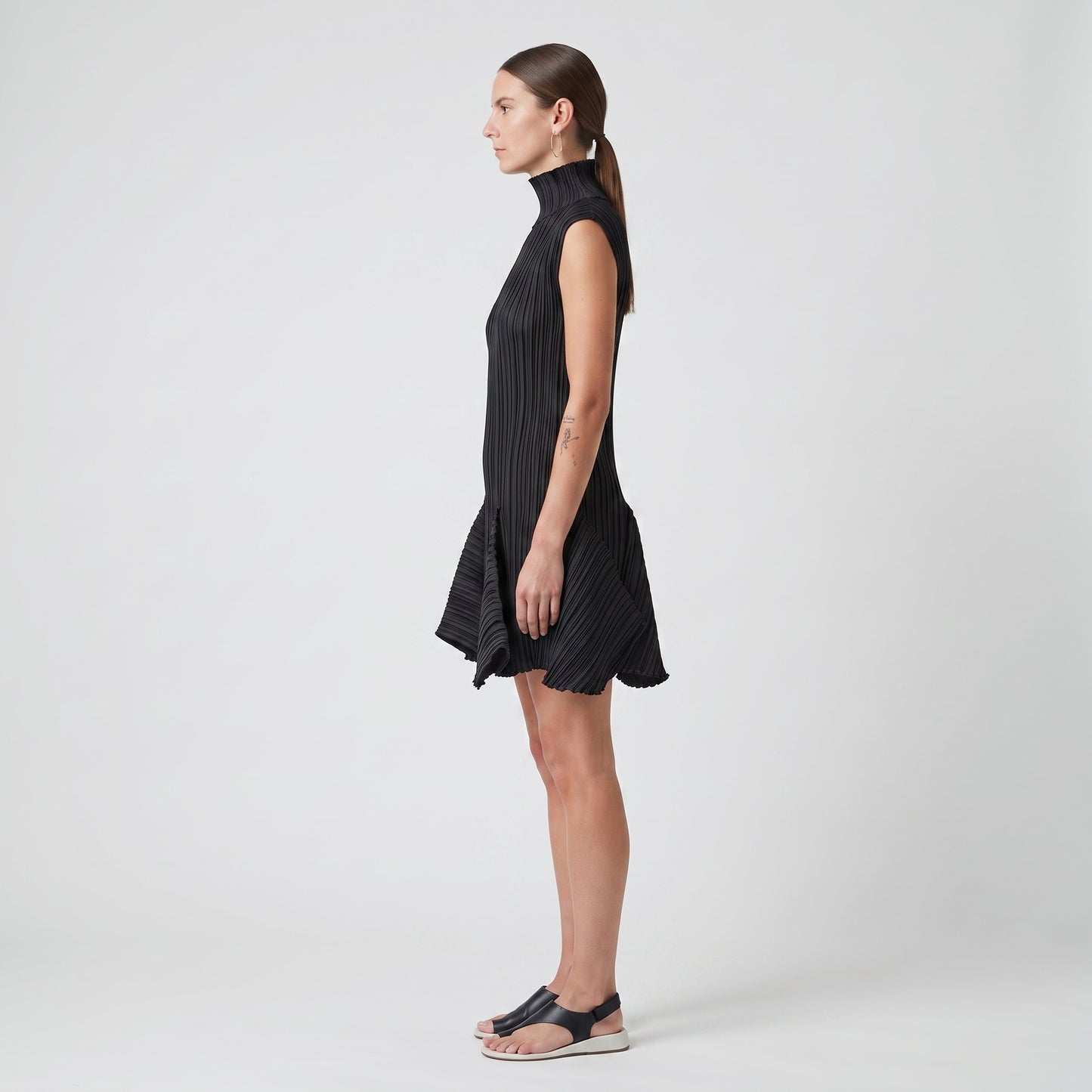 Pleated High Neck Peplum Top