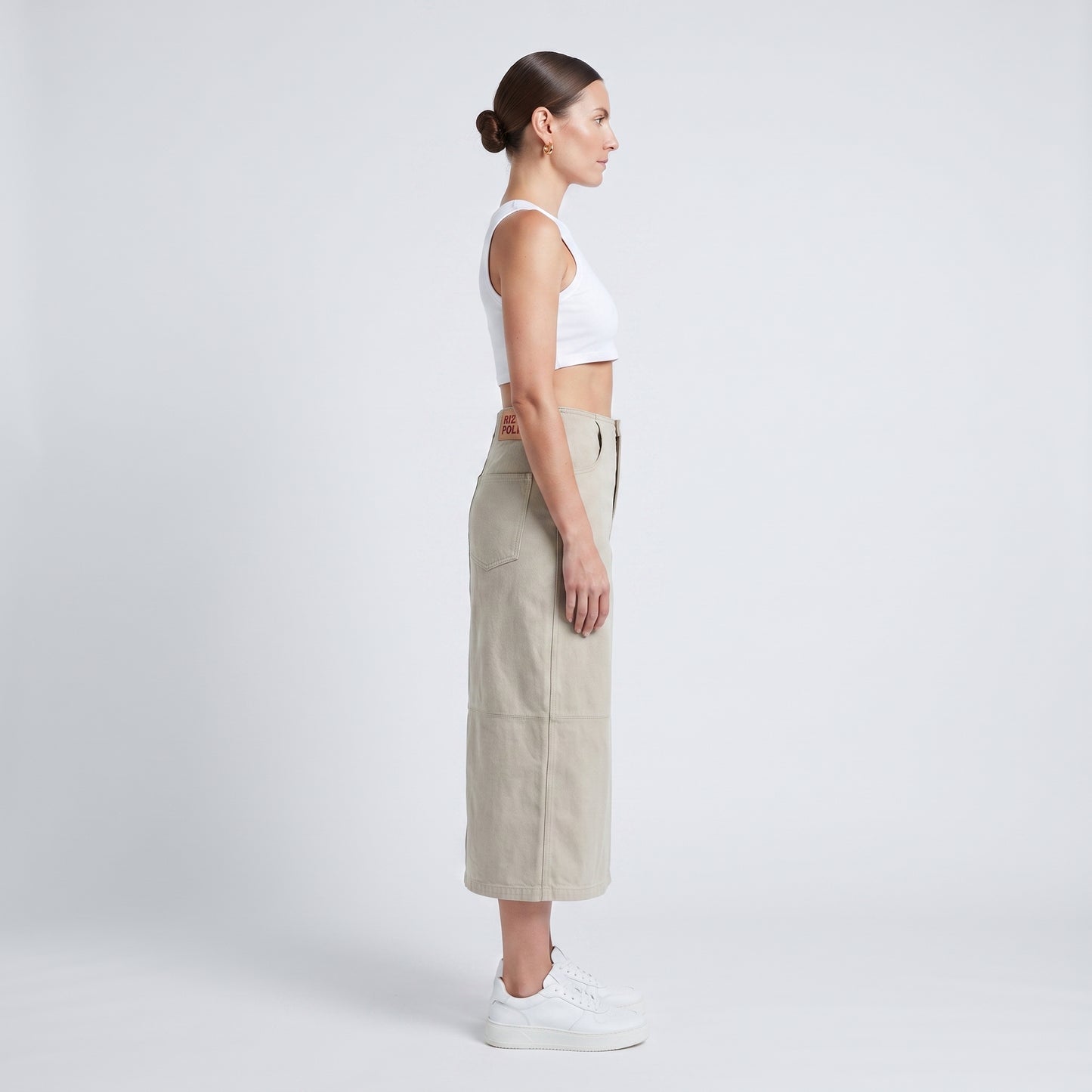 Tailored Beige Midi Skirt