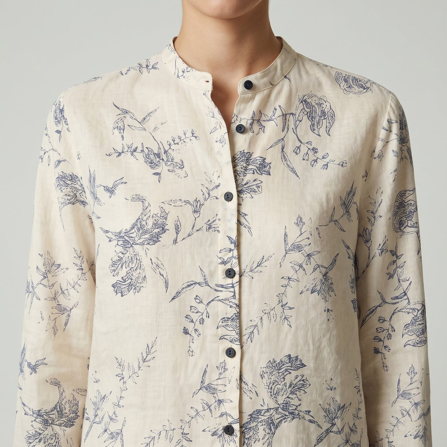 Floral Print Mandarin Collar Shirt