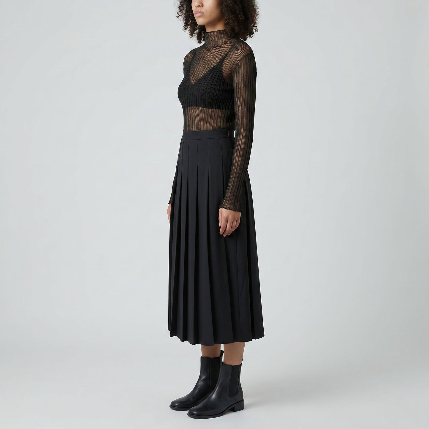 Sheer Ribbed Mock Neck Top