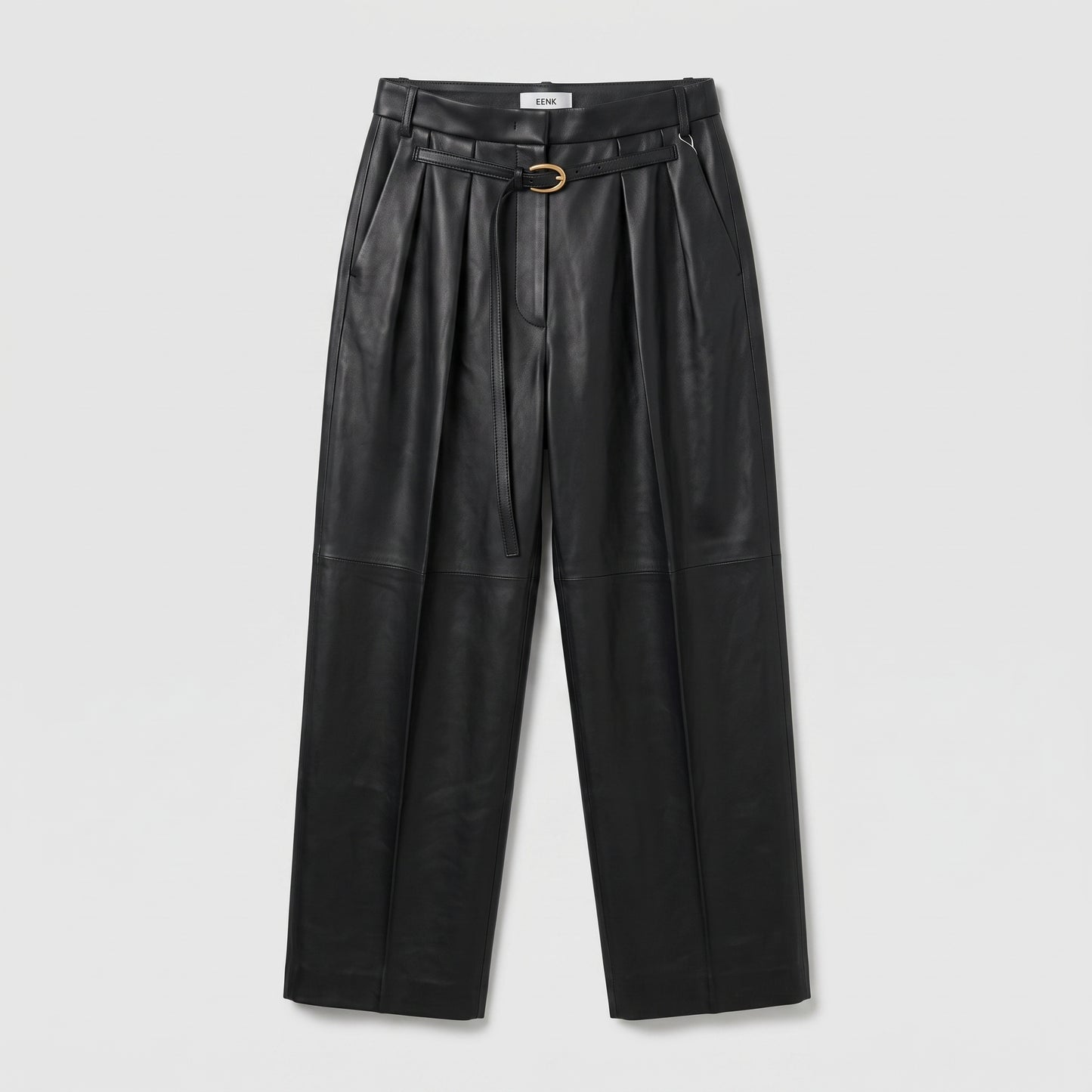High-Waisted Leather Belted Trousers