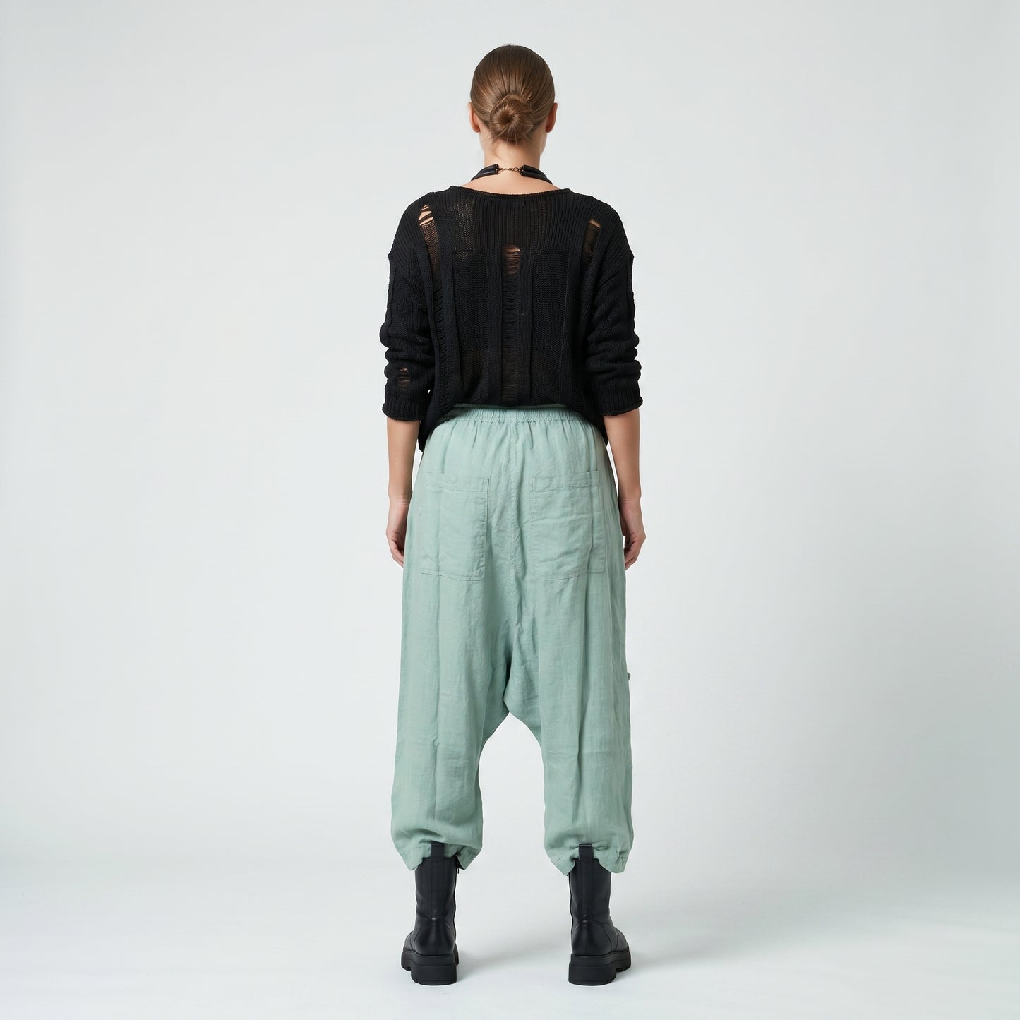 Linen Drop Crotch Cropped Trousers