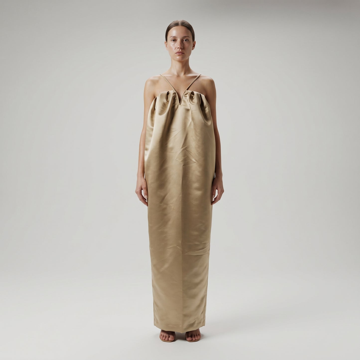 Satin Cross-Strap Midi Dress