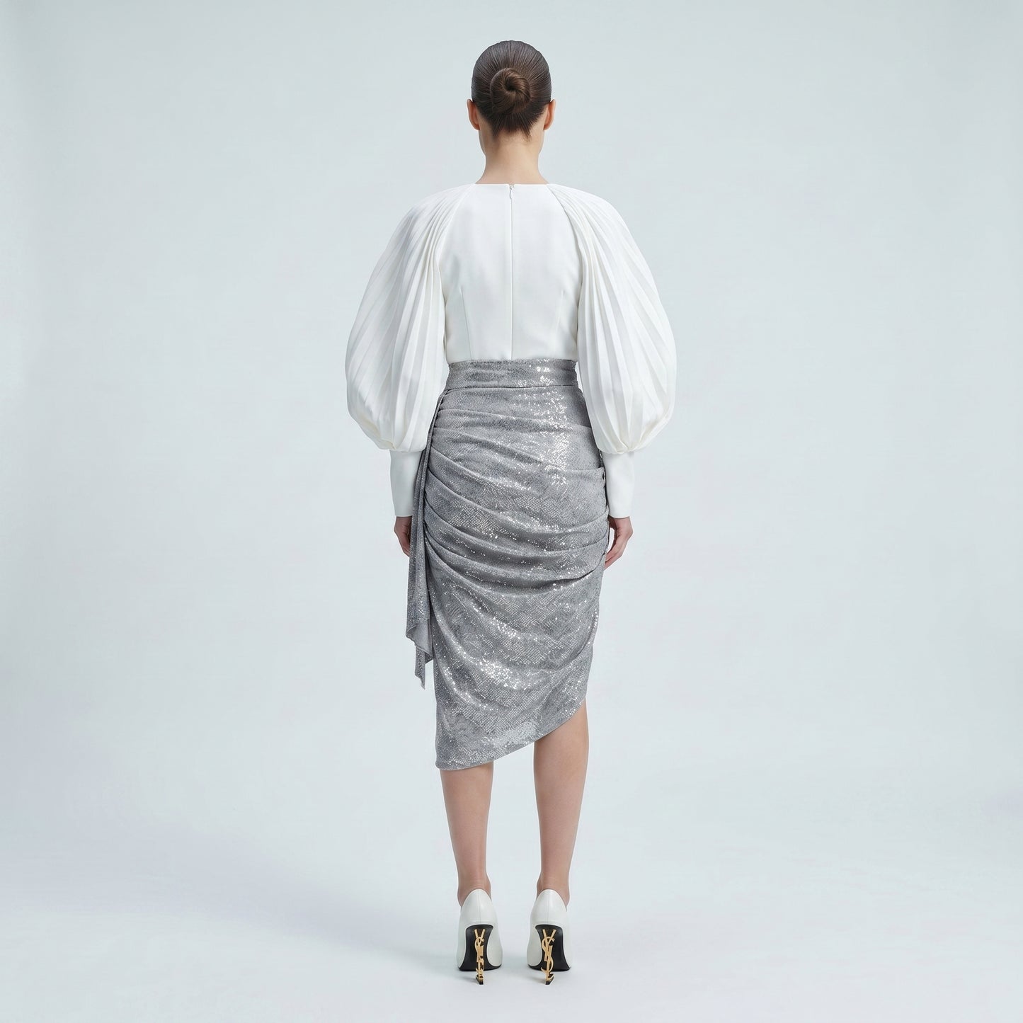 Metallic Draped Asymmetric Skirt