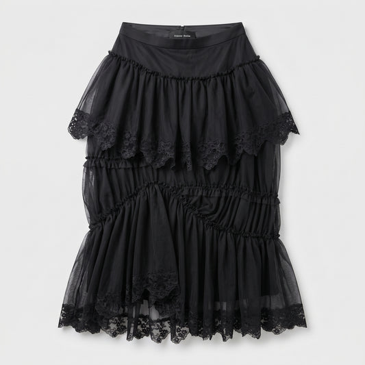 Tiered Tulle Lace Midi Skirt