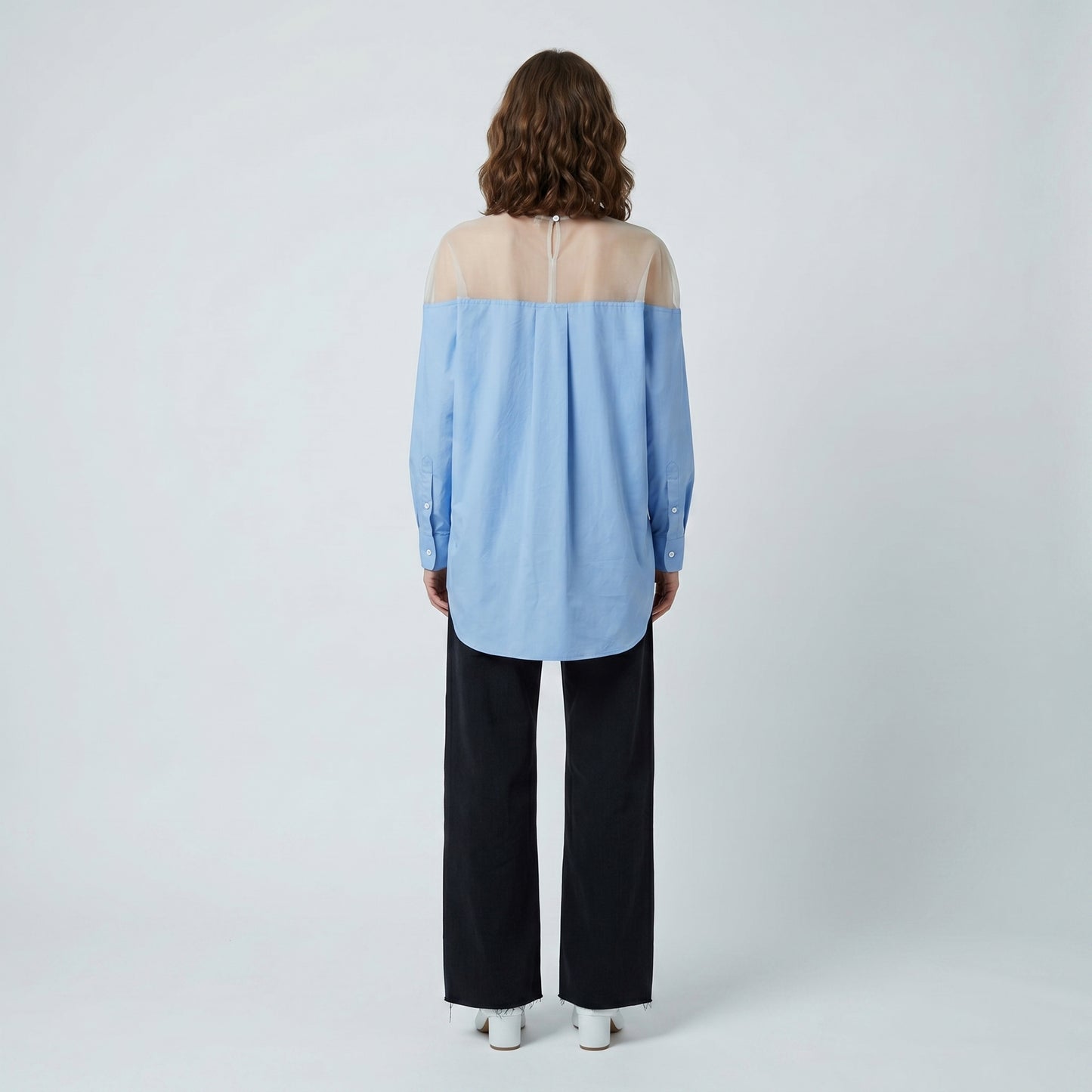 Sheer Yoke Cotton Shirt