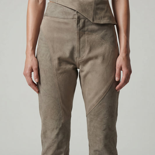 Paneled High-Waist Flared Trousers