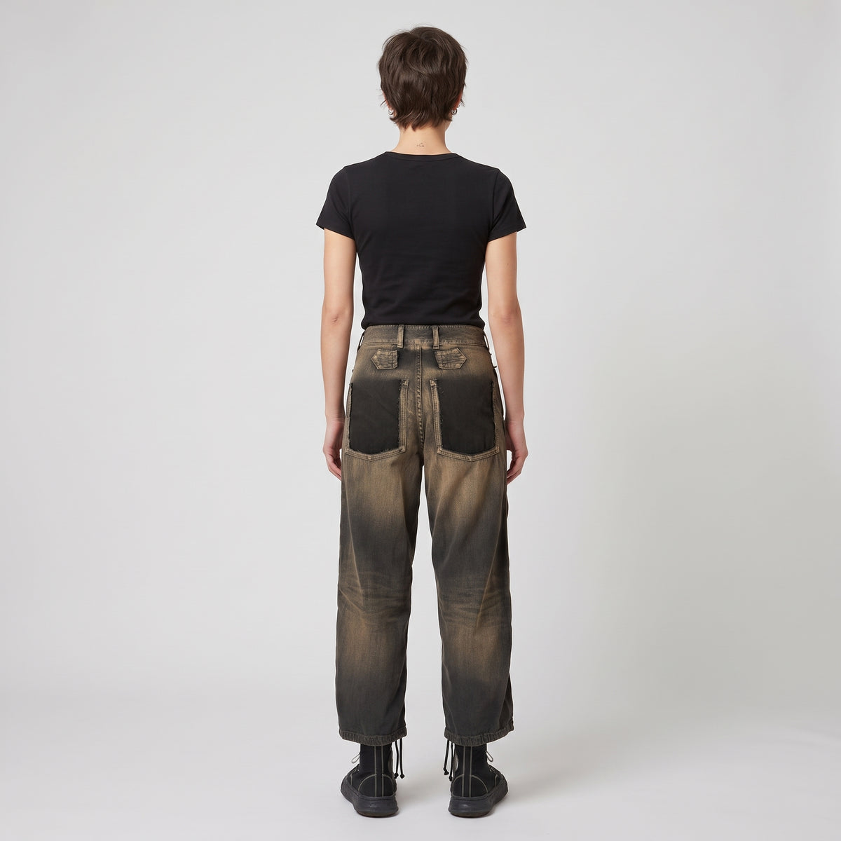 Distressed Patchwork Denim Trousers