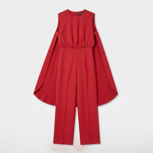 Structured Red Cape Jumpsuit