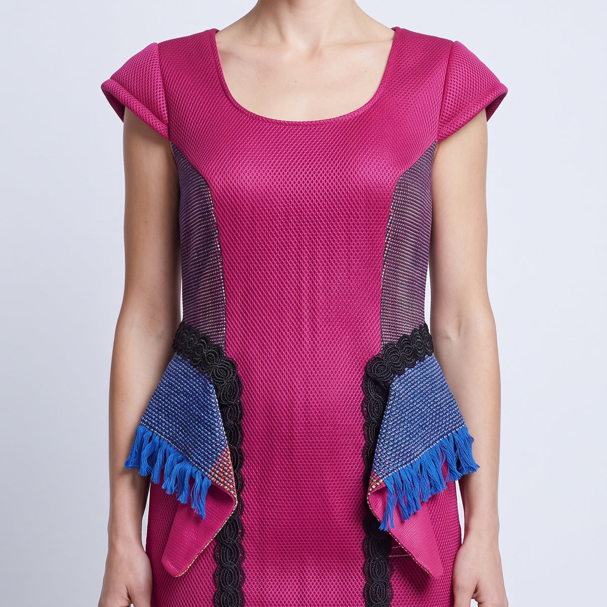 Fringed Sculpted Fuchsia Dress
