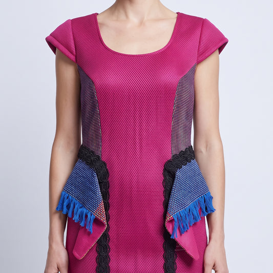 Fringed Sculpted Fuchsia Dress