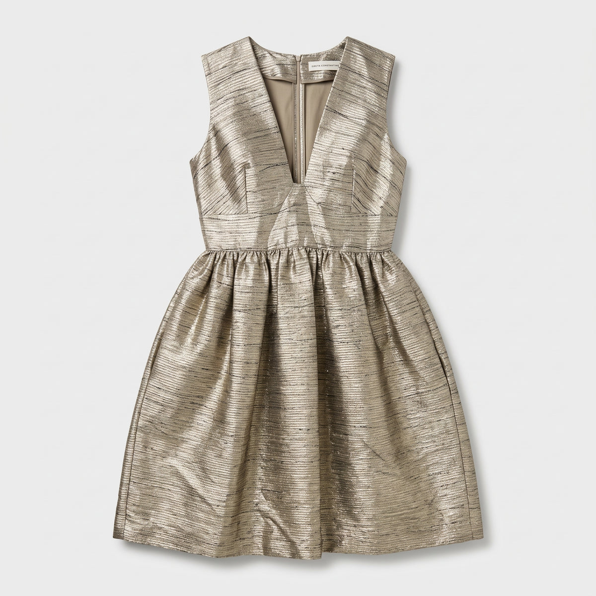 Metallic V-Neck Fit Flare Dress