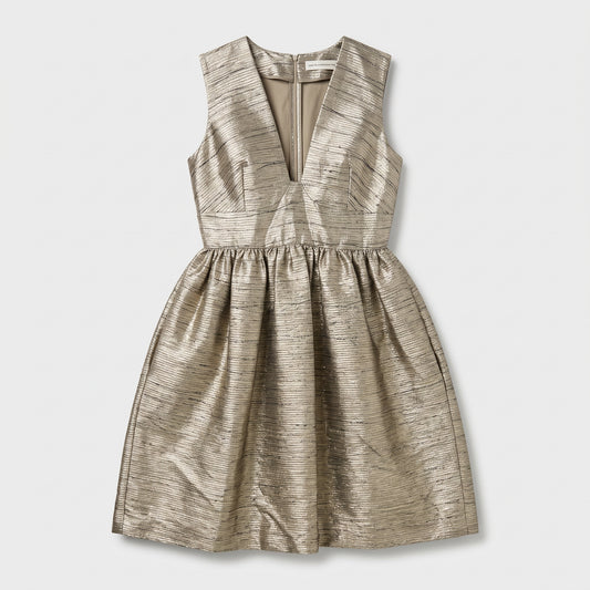 Metallic V-Neck Fit Flare Dress