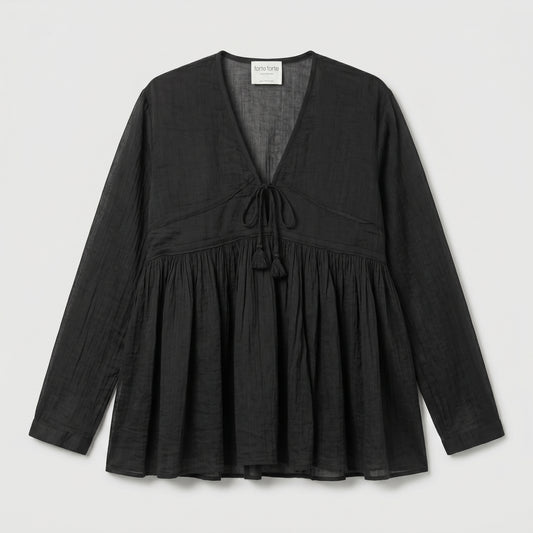 Black Gauze V-Neck Blouse