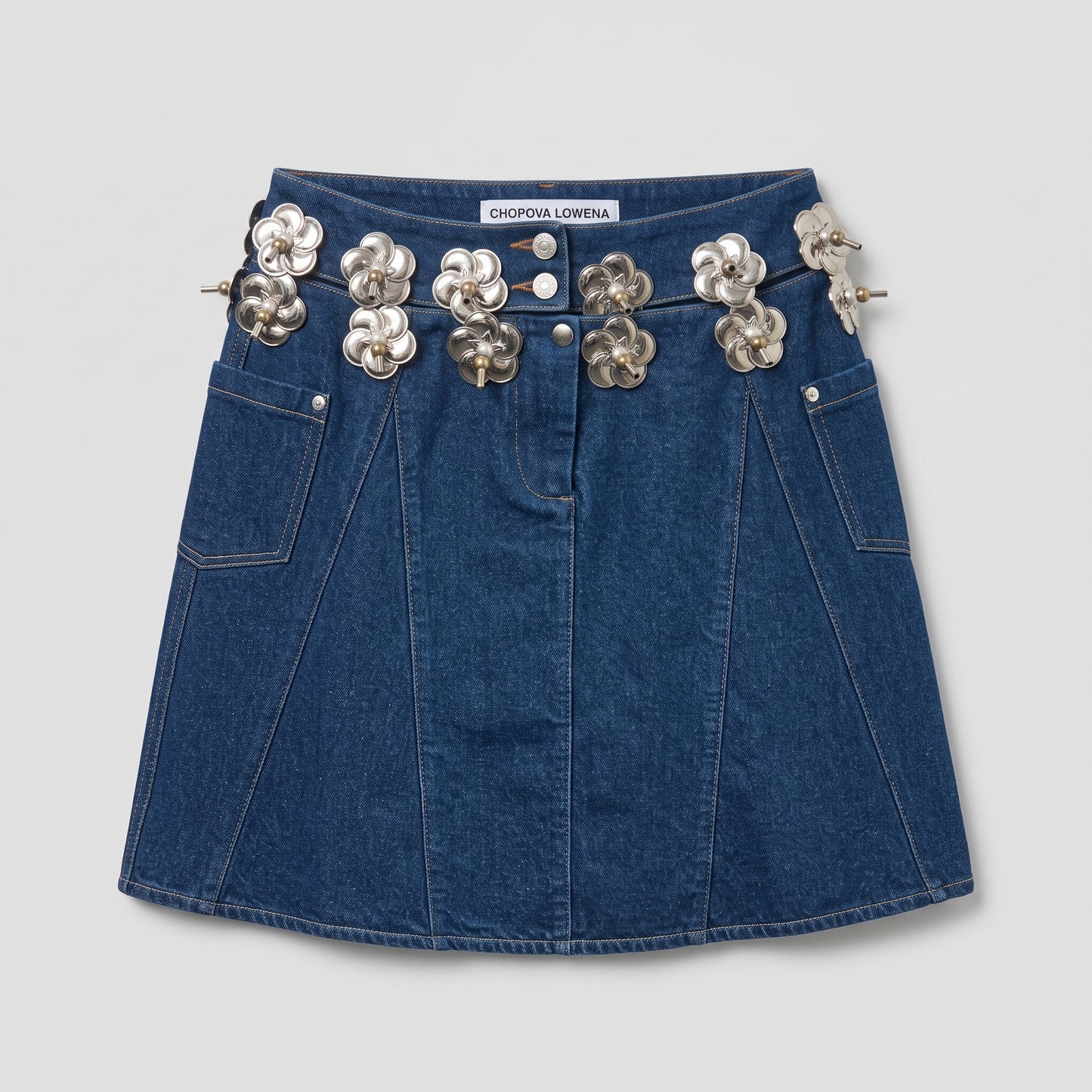 Embellished Flower Denim Mini Skirt