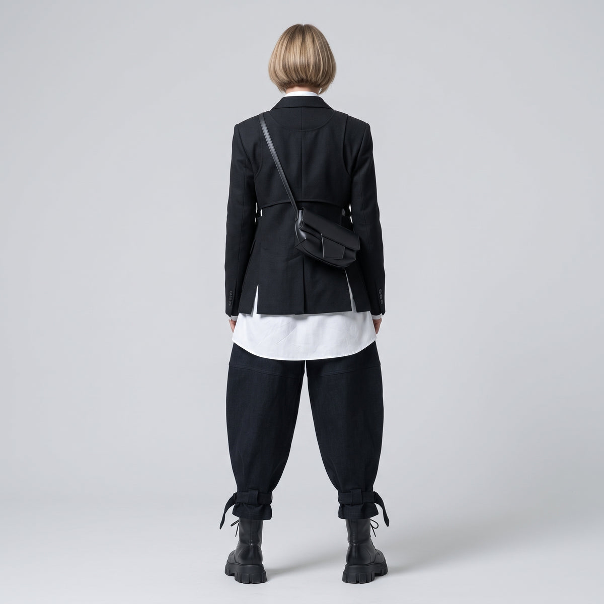 Pleated Cropped Dark Denim Trousers