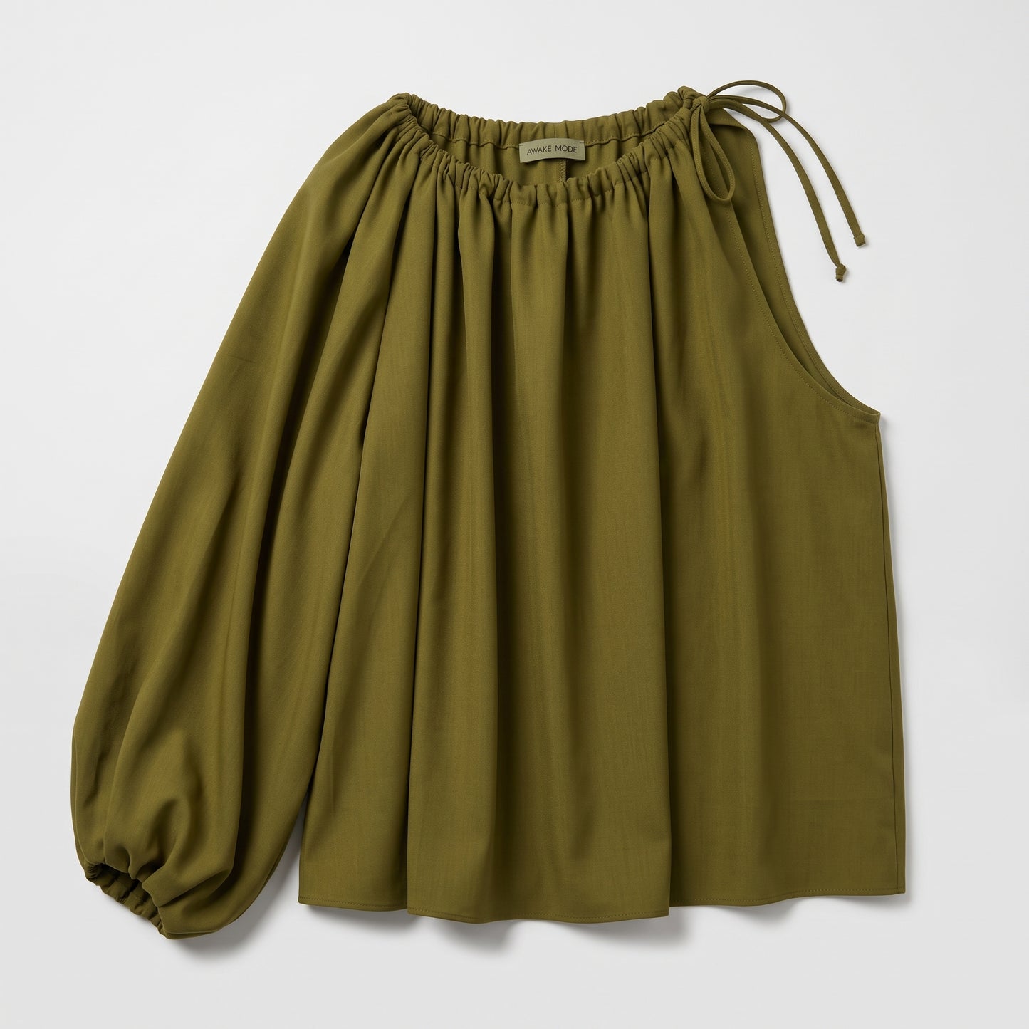 Olive Asymmetric Drape Blouse