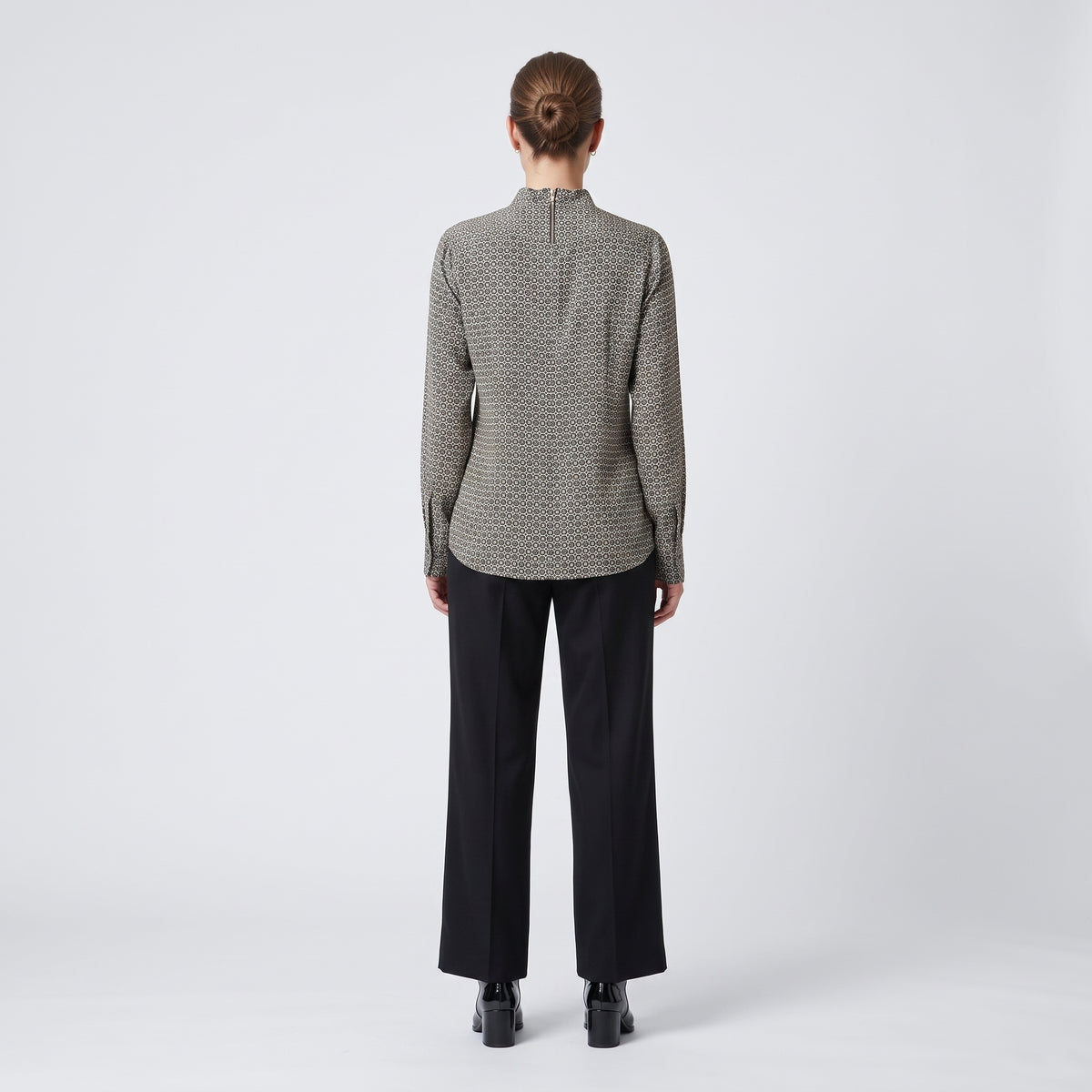Geometric Print Mandarin Collar Shirt
