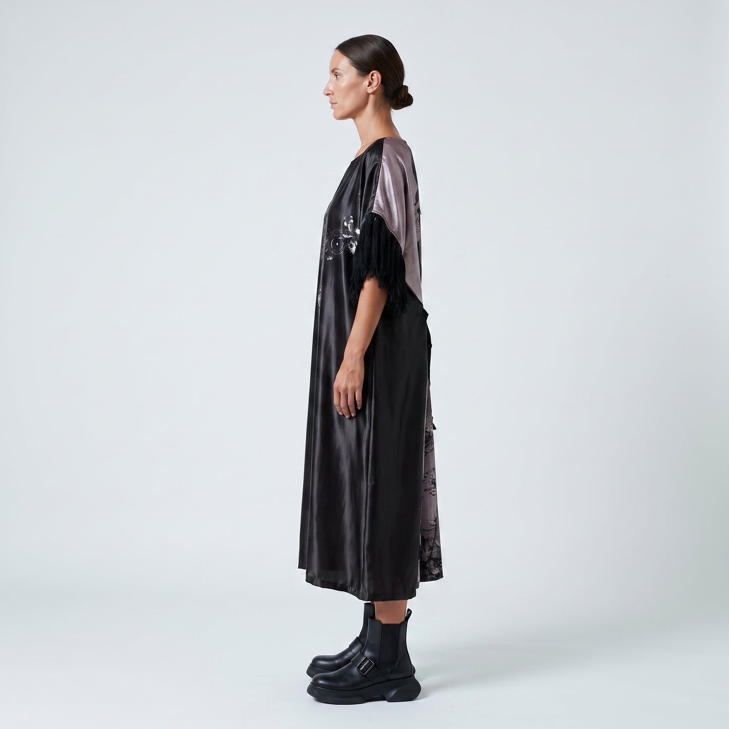 Satin Fringe Embellished Tunic Dress