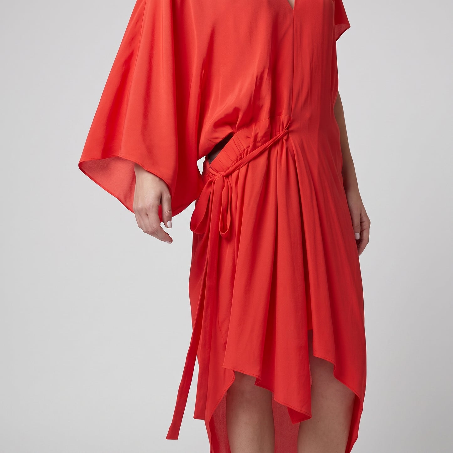Asymmetric Drape V-Neck Dress
