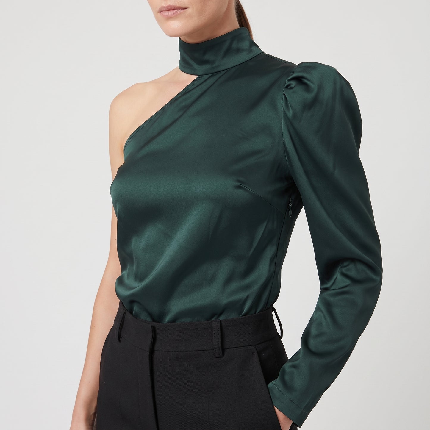 Emerald One-Shoulder Satin Top