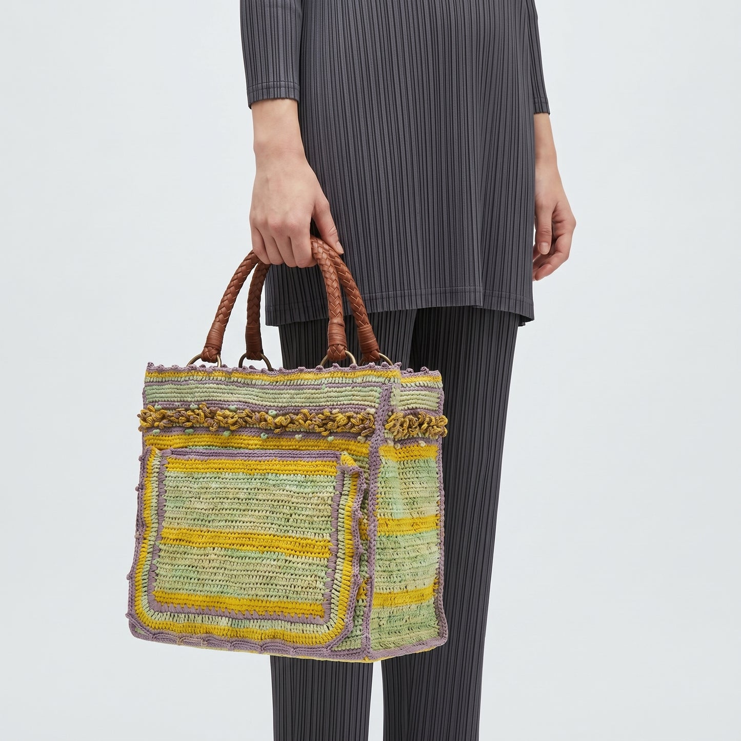 Artisanal Crocheted Striped Tote Bag