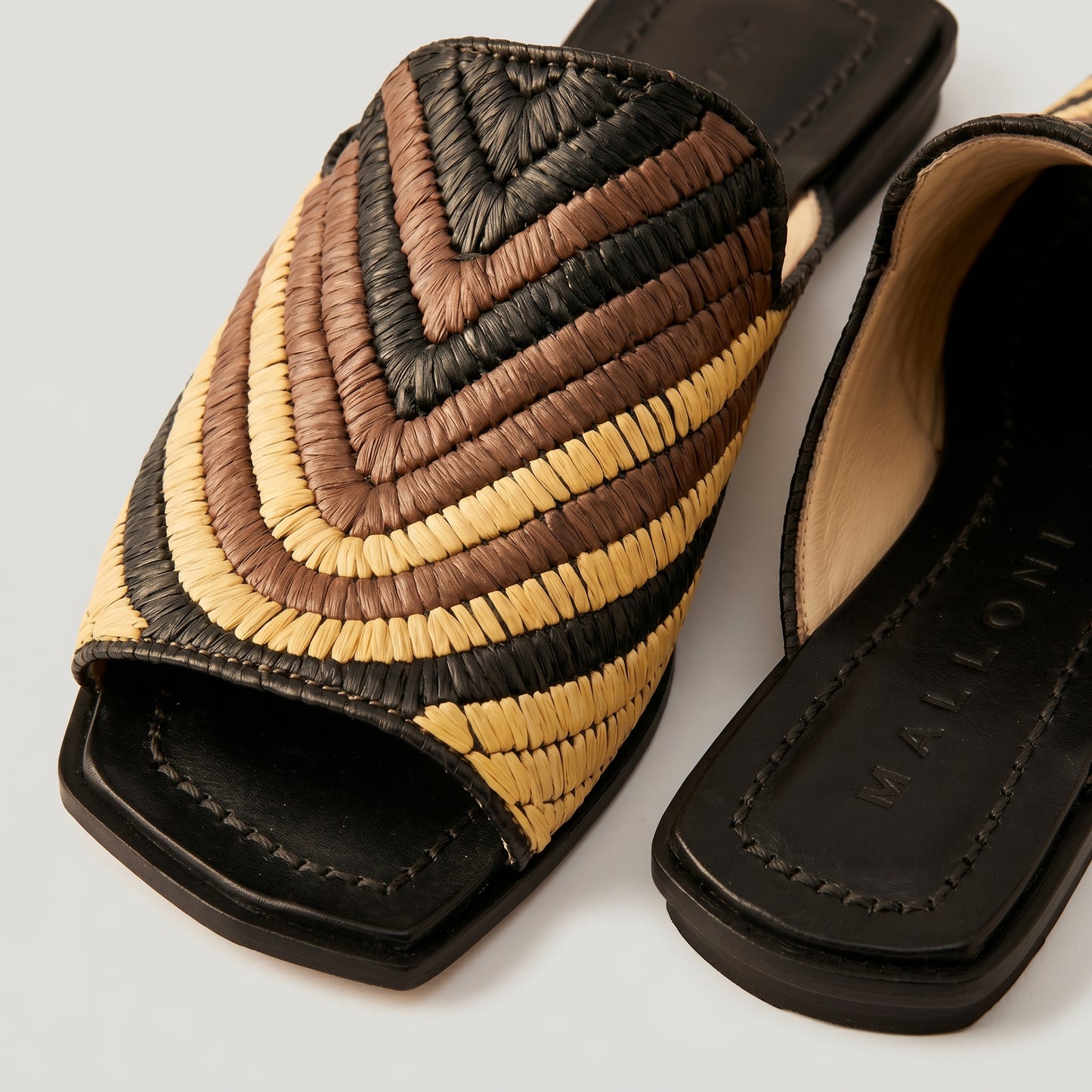 Woven Chevron Leather Slide Sandals