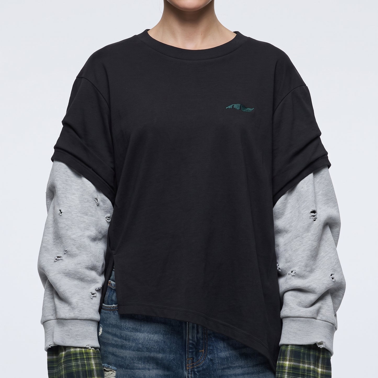 Layered Asymmetric Distressed Cotton Top