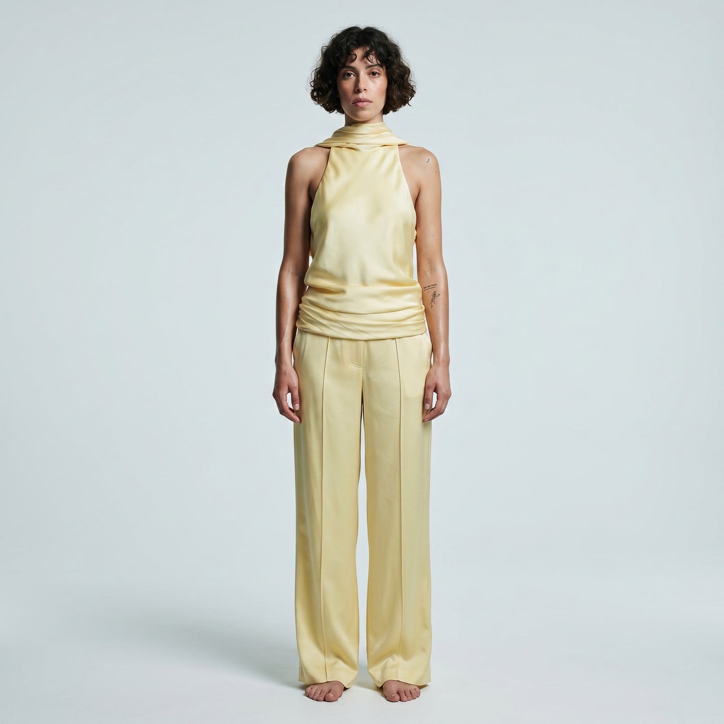 Sleeveless Draped Mock Neck Top