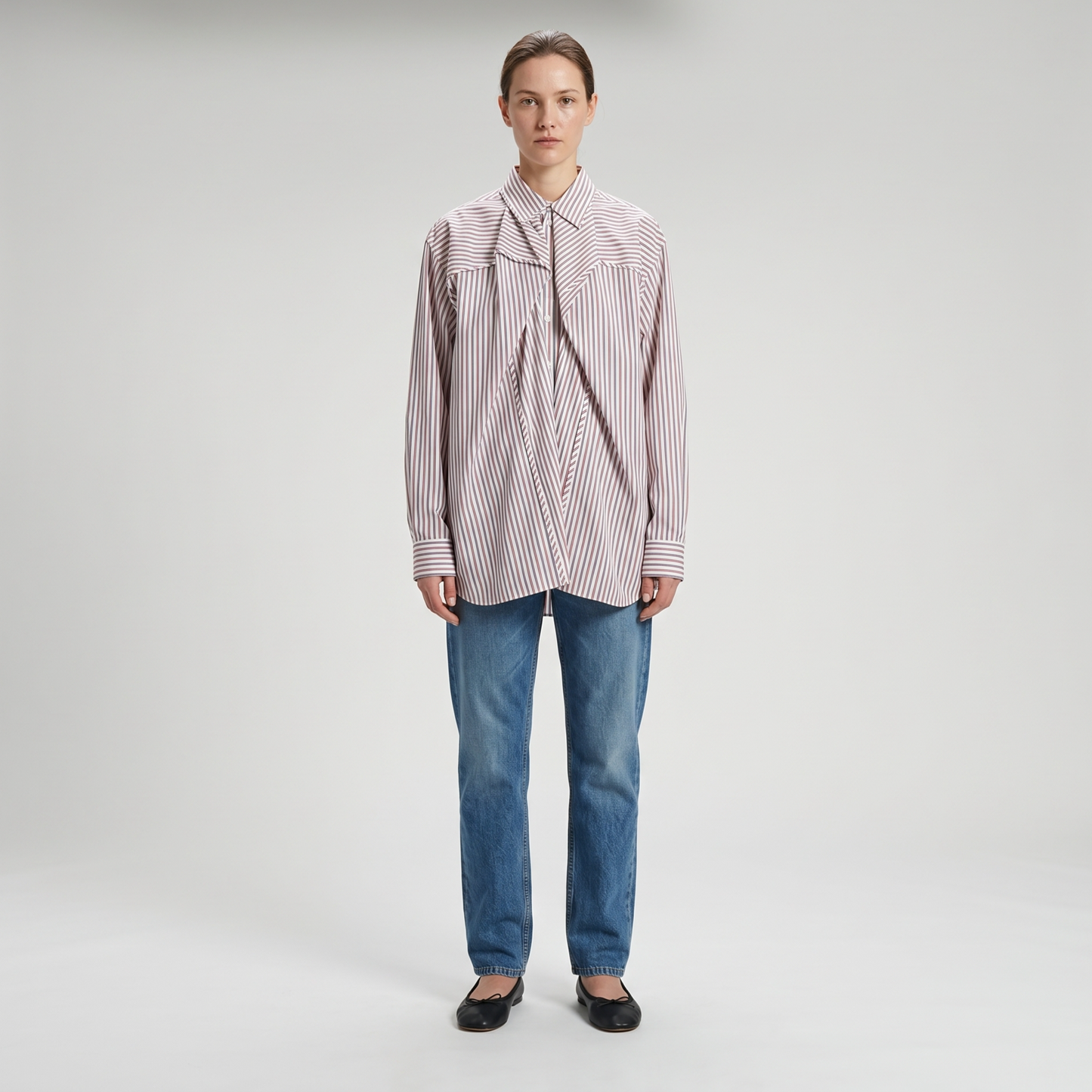 Deconstructed Striped Button-Up Shirt