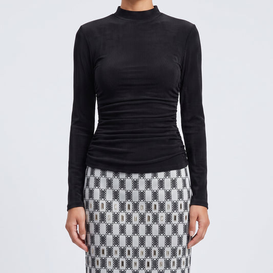 Ruched Mock Neck Mini Dress